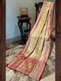Golden and Red Banarasi Silk Saree