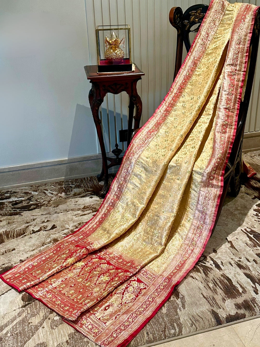 Golden and Red Banarasi Silk Saree
