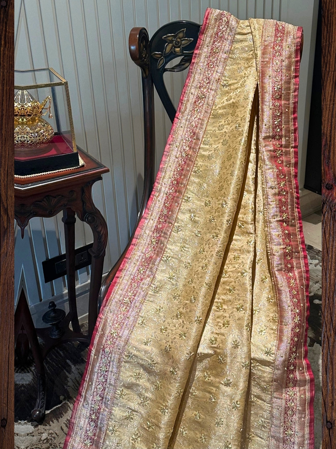 Golden and Red Banarasi Silk Saree