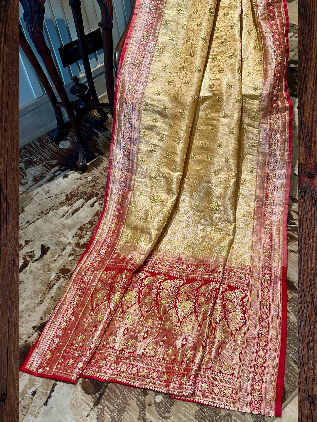 Golden and Red Banarasi Silk Saree