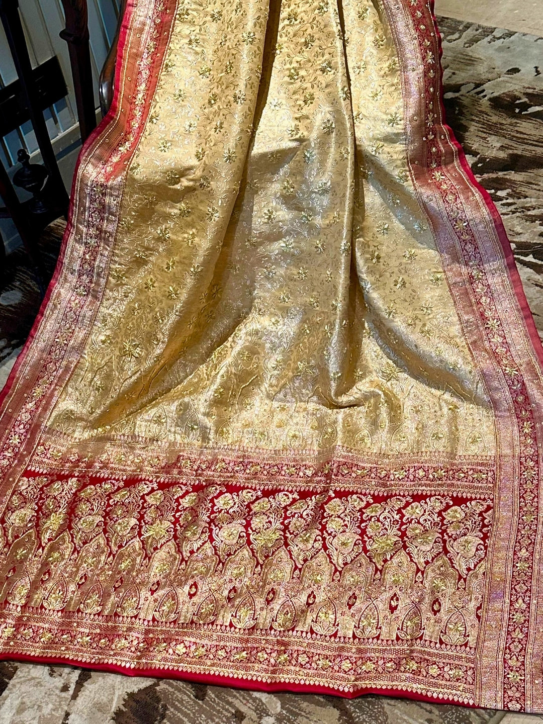 Golden and Red Banarasi Silk Saree