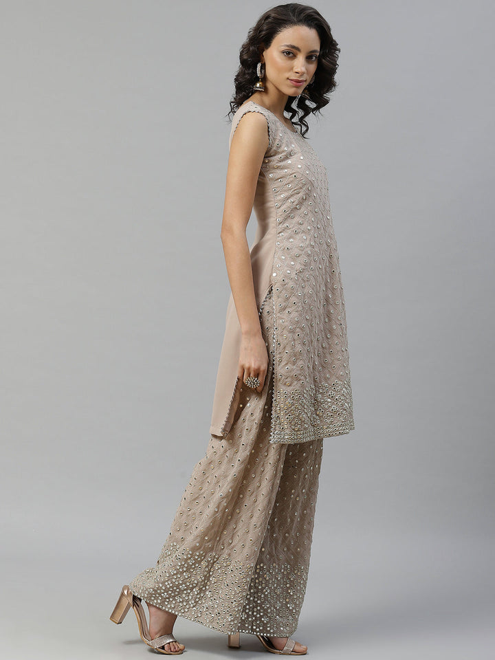 Made to Measure Gota Patti & Mirror Embroidery Kurta Pallazo Set With Scallops Dupatta