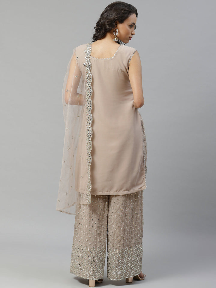 Made to Measure Gota Patti & Mirror Embroidery Kurta Pallazo Set With Scallops Dupatta