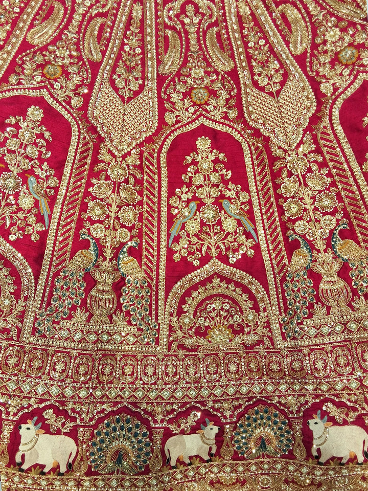 Bridal Heavy Embroidered Lehenga Choli Set with 2 Dupatta