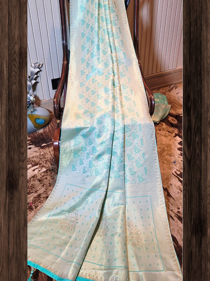 Elegant Aqua Blue Banarasi Silk Saree