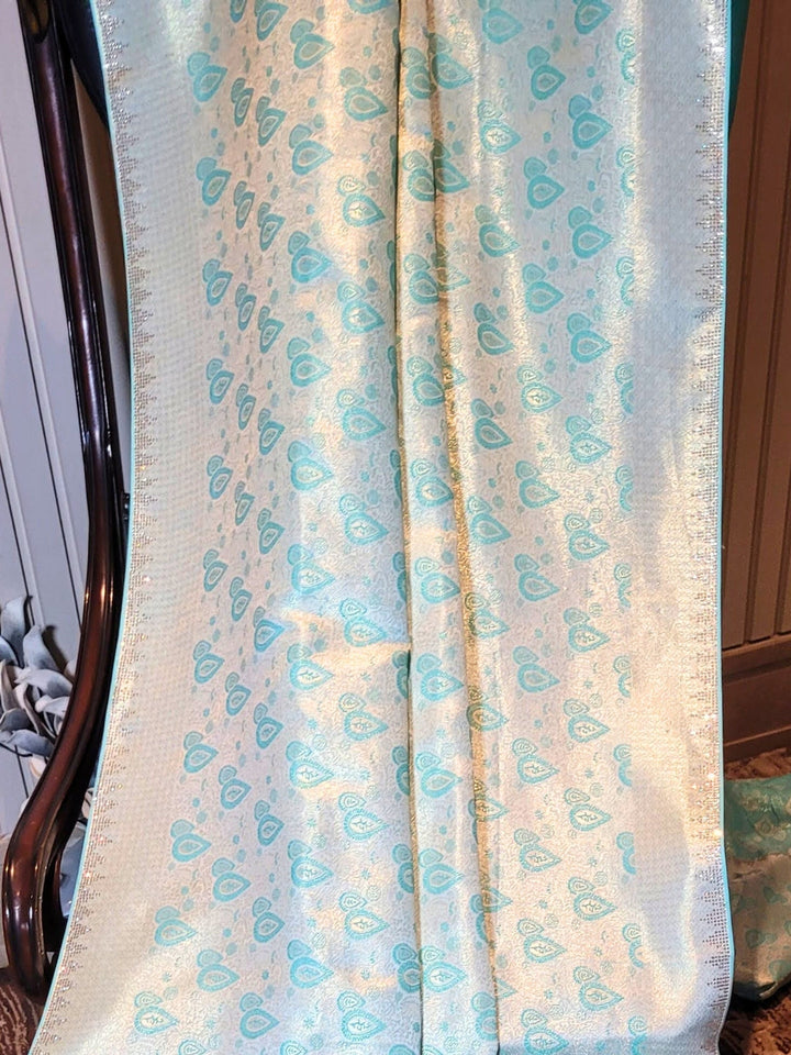 Elegant Aqua Blue Banarasi Silk Saree