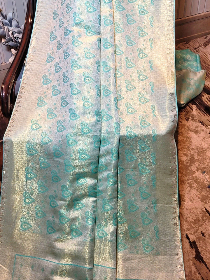 Elegant Aqua Blue Banarasi Silk Saree