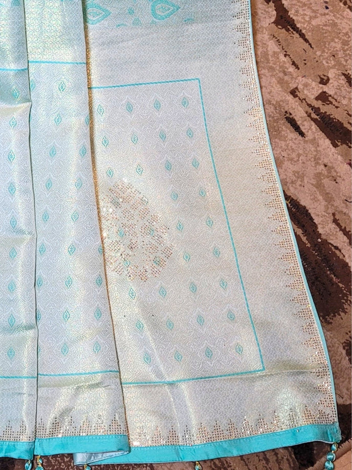 Elegant Aqua Blue Banarasi Silk Saree