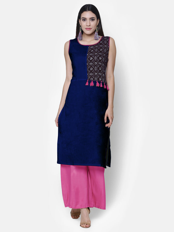 Blue Cotton Printed Straight Kurta