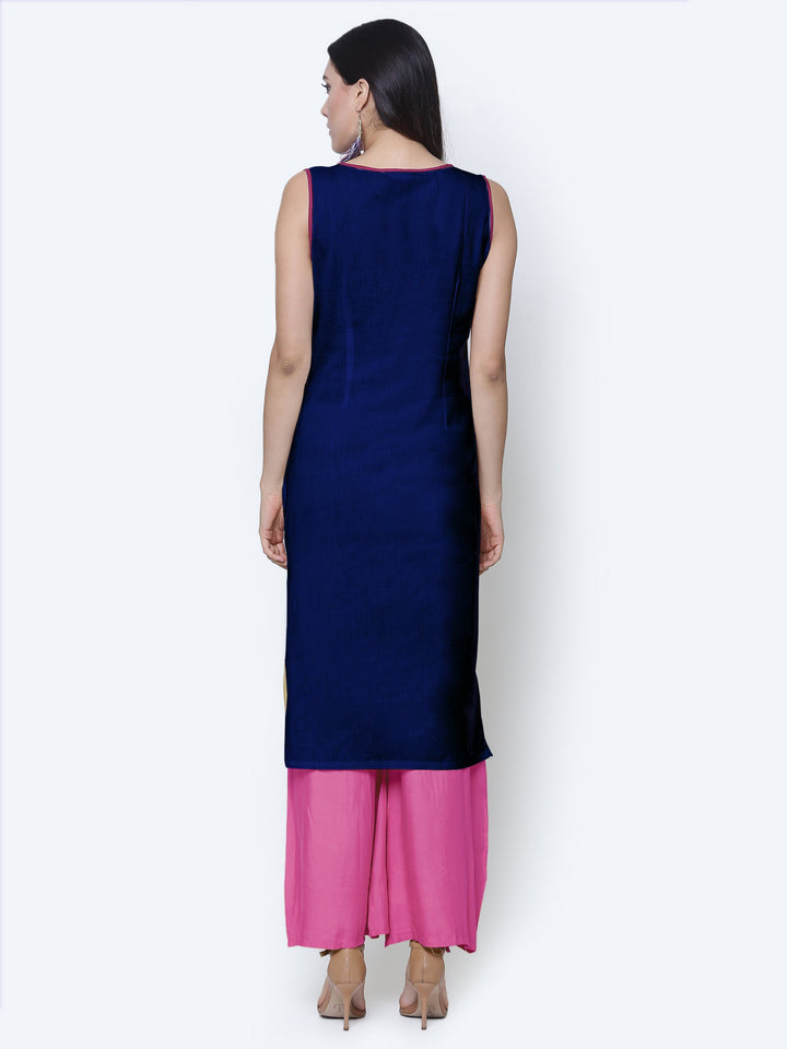 Blue Cotton Printed Straight Kurta