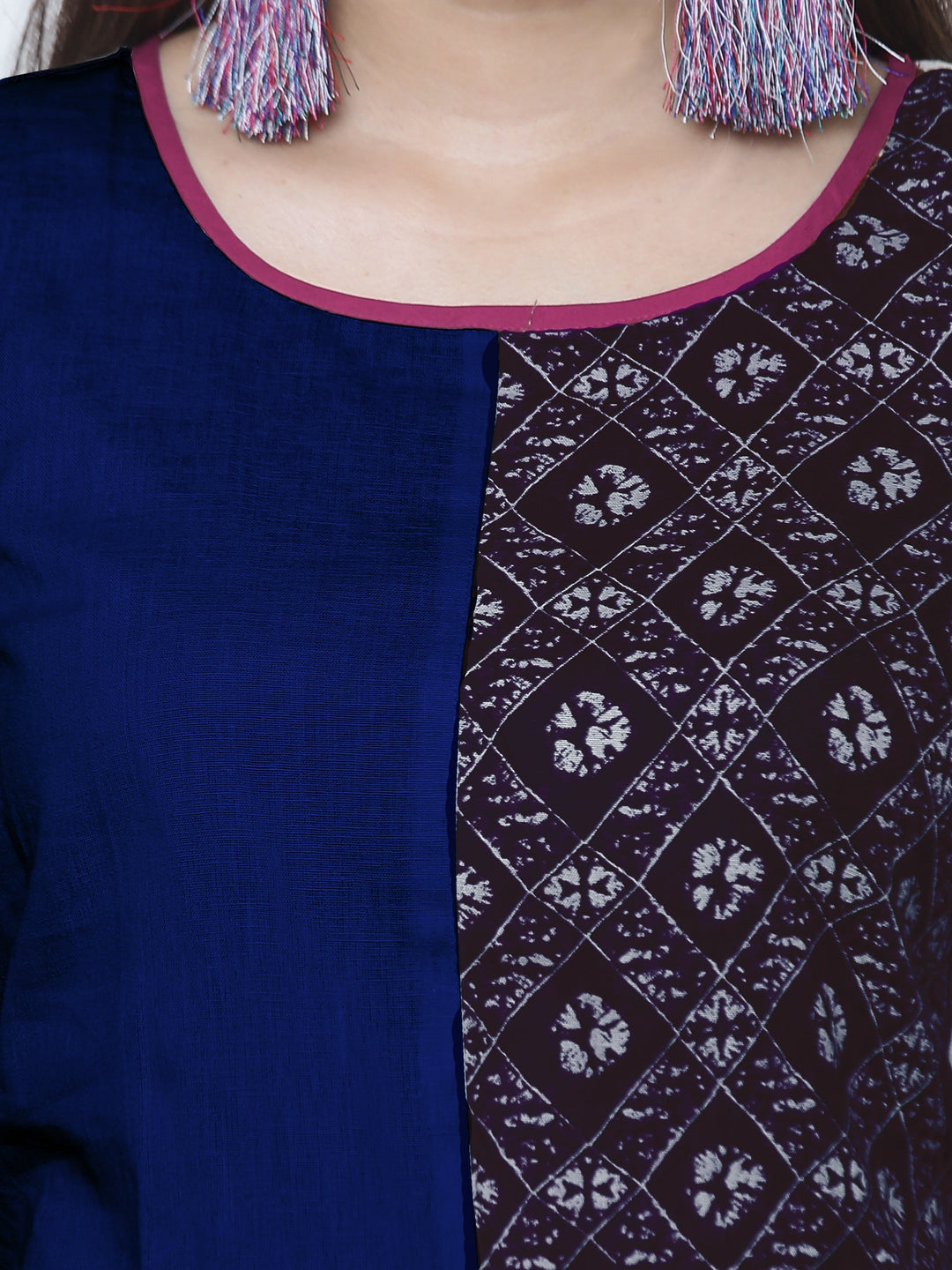 Blue Cotton Printed Straight Kurta