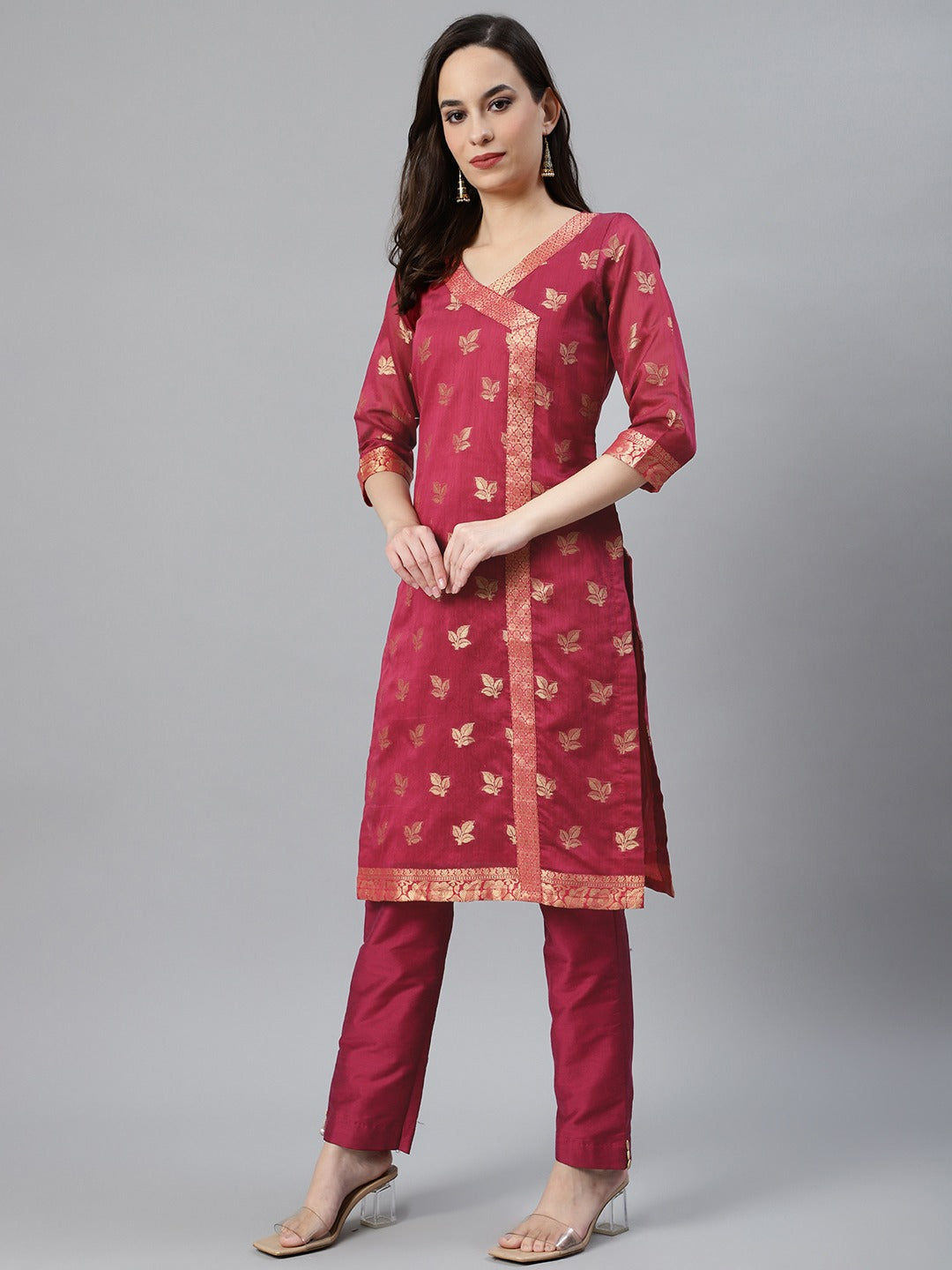 Banarasi Chanderi Silk Agarakha Pants Set with Dupatta