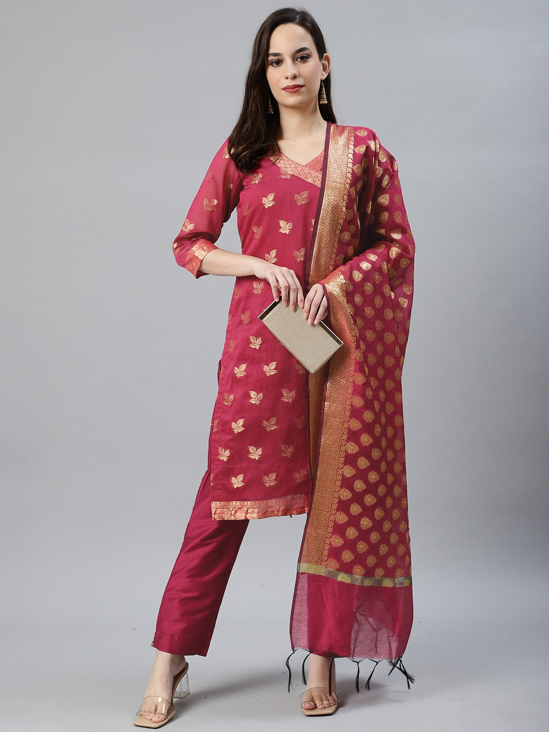 Banarasi Chanderi Silk Agarakha Pants Set with Dupatta