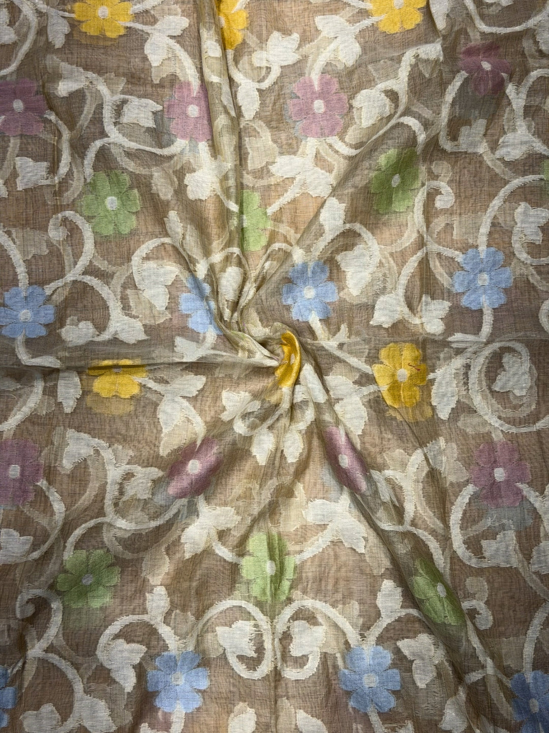 Resham Embroidered South Cotton Unstitched Suit with Jamdani Floral Pattern Dupatta