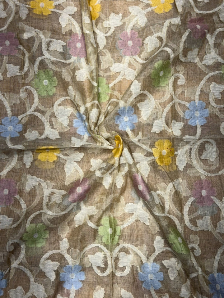 Resham Embroidered South Cotton Unstitched Suit with Jamdani Floral Pattern Dupatta