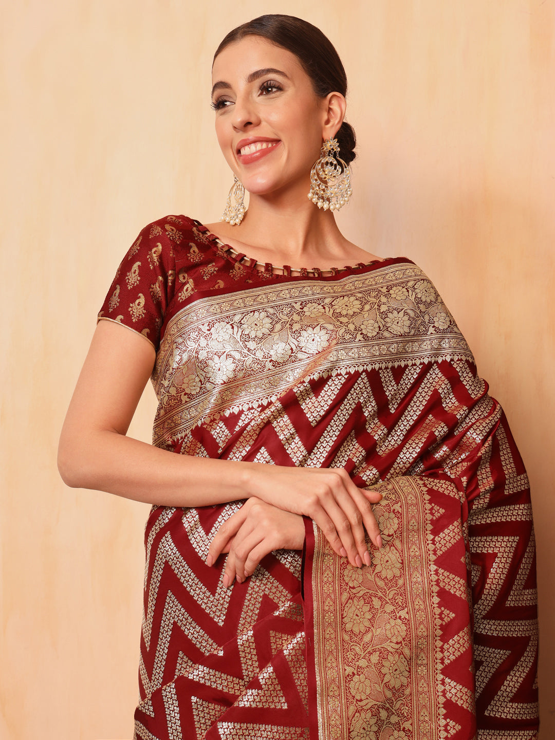 Maroon Kanjeevaram Banarasi Silk Zari Handwoven Saree