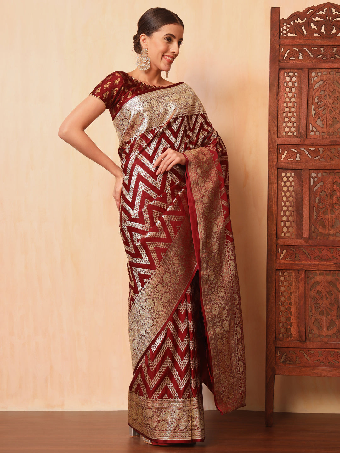 Maroon Kanjeevaram Banarasi Silk Zari Handwoven Saree