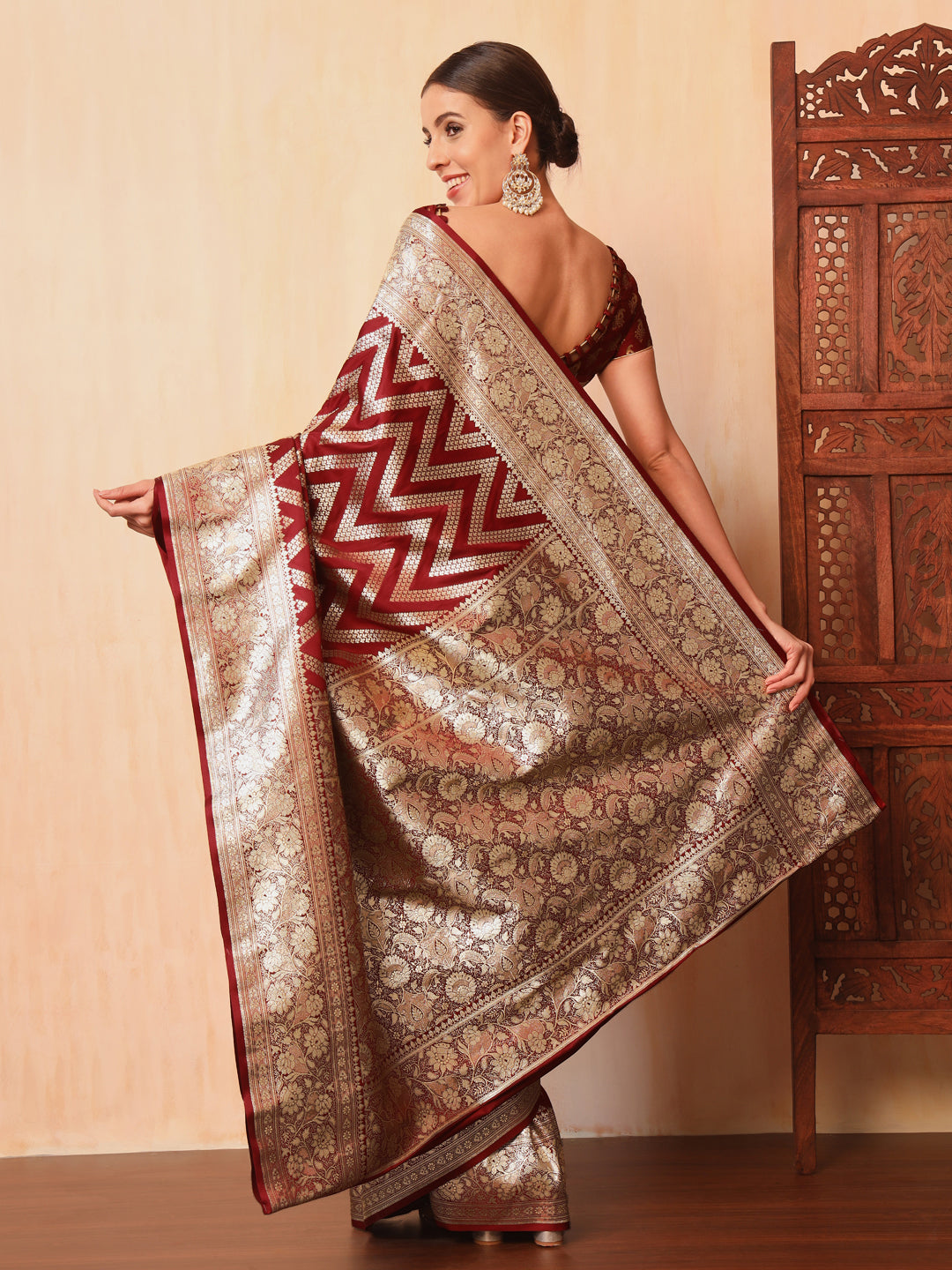 Maroon Kanjeevaram Banarasi Silk Zari Handwoven Saree