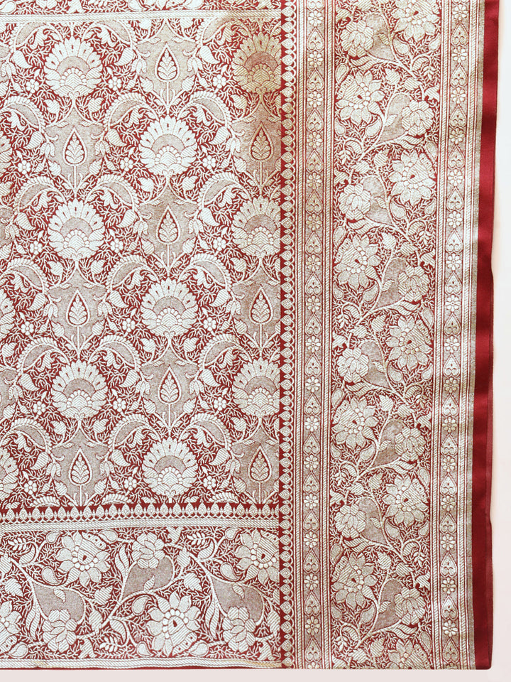 Maroon Kanjeevaram Banarasi Silk Zari Handwoven Saree
