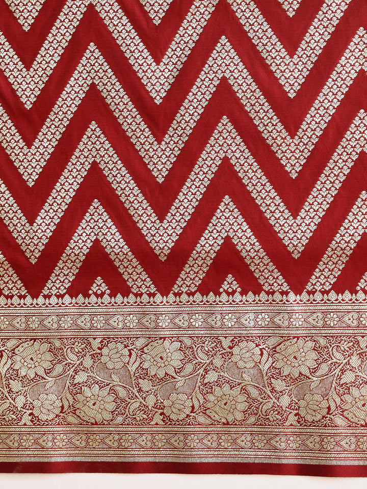 Maroon Kanjeevaram Banarasi Silk Zari Handwoven Saree