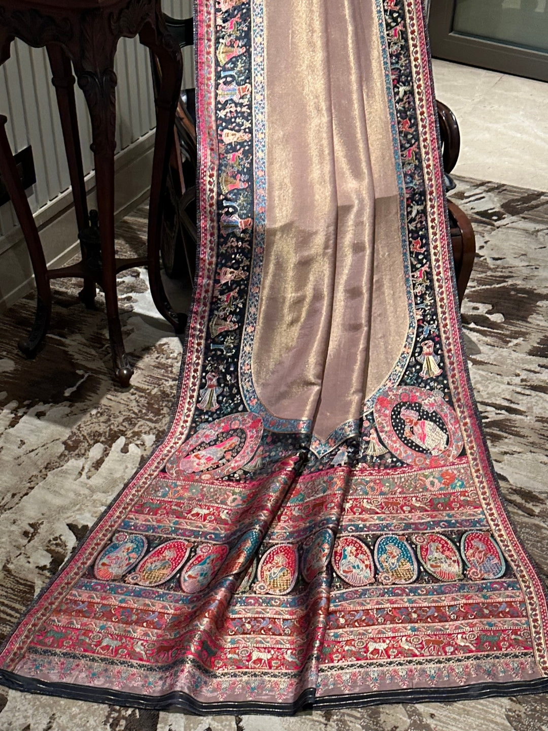 Classic Black and Pink Silk Saree with Rich Detailing