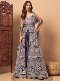 Chhabra 555 Mirror Embroidered Long Front Slit Jacket style Kurta with Accordian Pleated Skirt