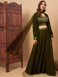 Chhabra 555 Sequin Embellished Crop-Top Palazzo Set with High neck Jasmine style Cape Sleeves 