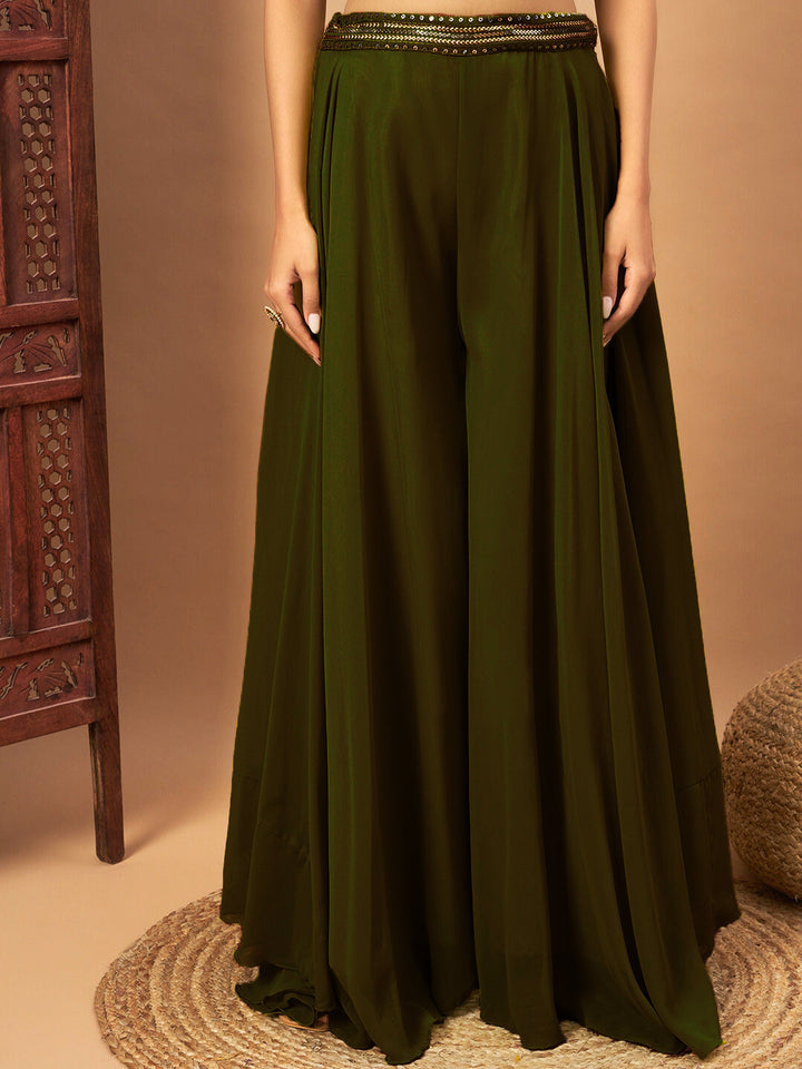 Sequin Embellished Crop-Top Palazzo Set with High neck Jasmine style Cape Sleeves