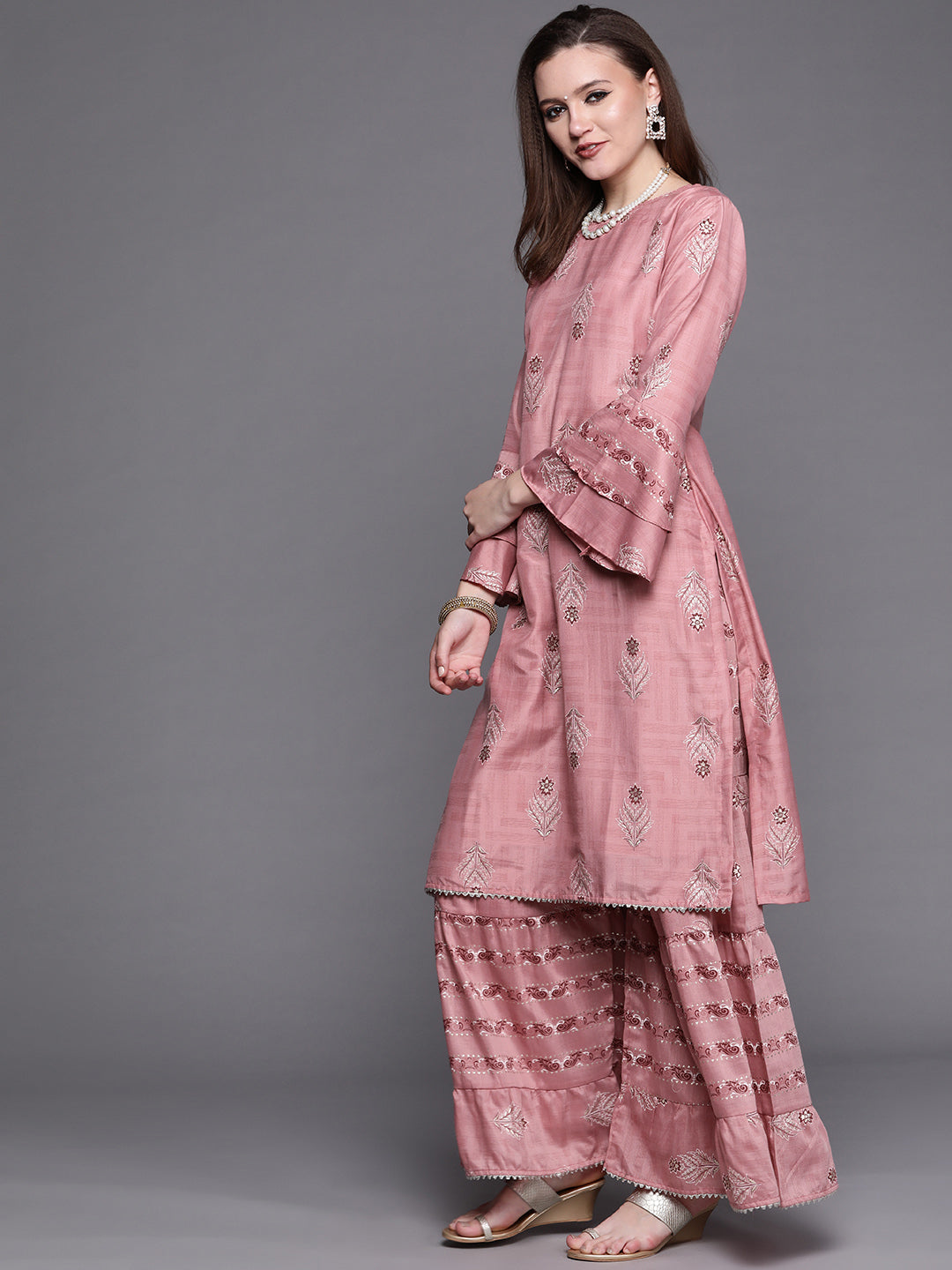 Pastel Indie Print Gota Embellishment Kurta Sharara Set