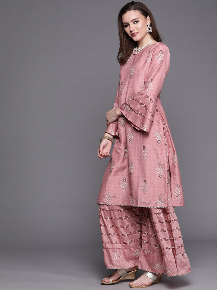 Pastel Indie Print Gota Embellishment Kurta Sharara Set