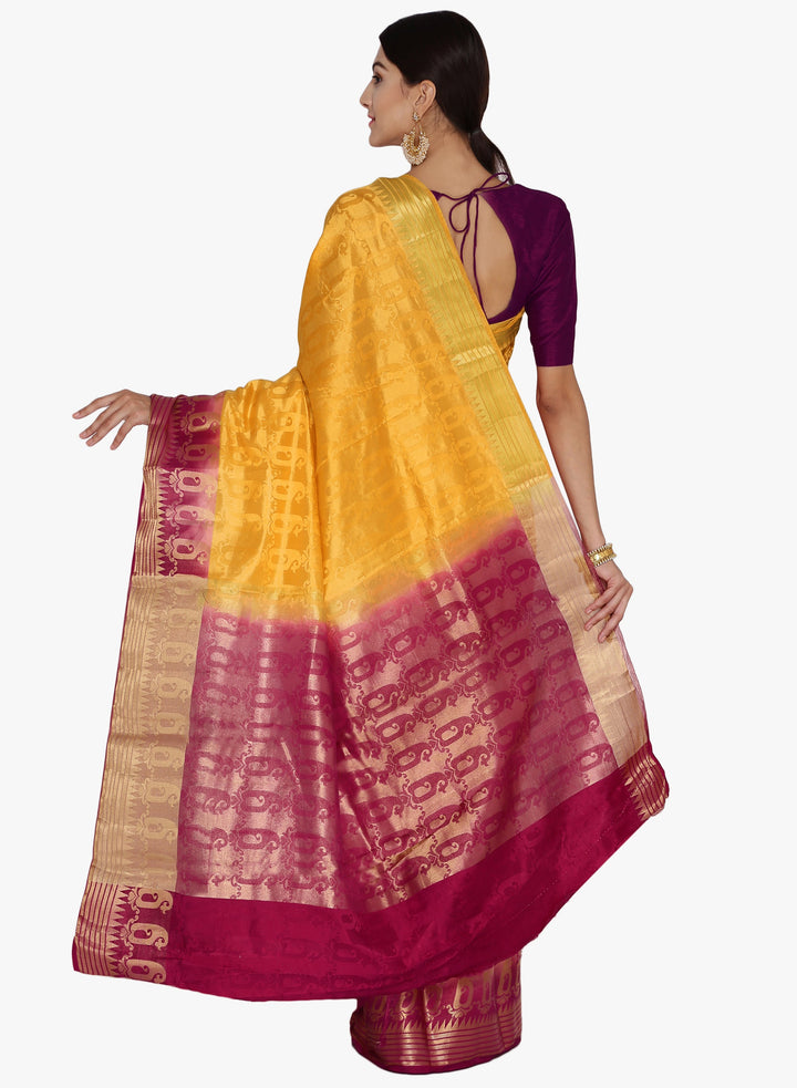 Yellow  Colored Banarasi Silk Saree