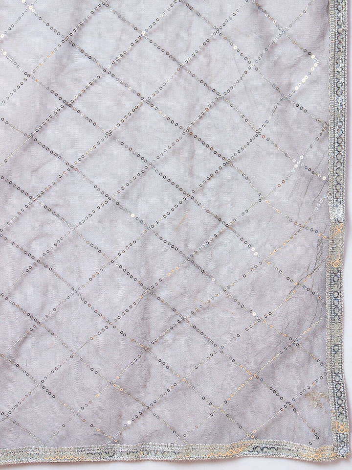 Long Front Slit Choli With Mirror Zari Embroidery, Pleated Lehenga & Net Dupatta