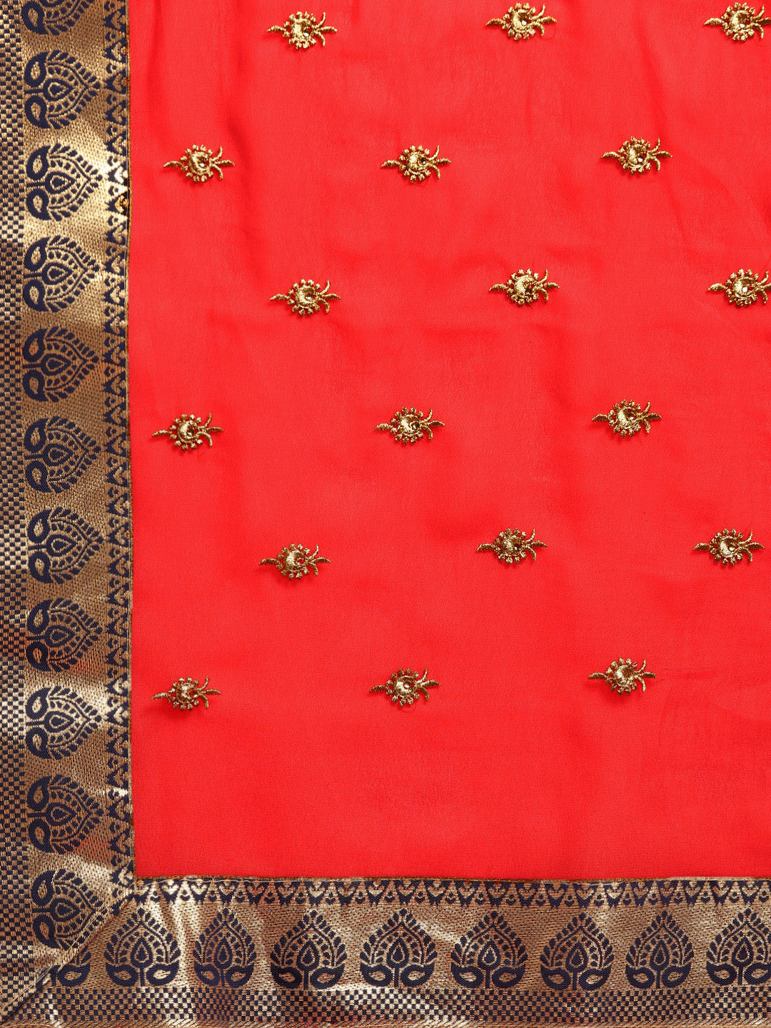 Georgette Embroidered Saree with Brocade Border and Crystal Work