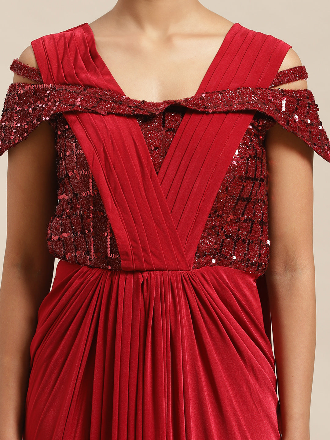 Ruffled Romance Pre-Stitched Saree Gown with Dhoti-style Drapes & Sequin Bling