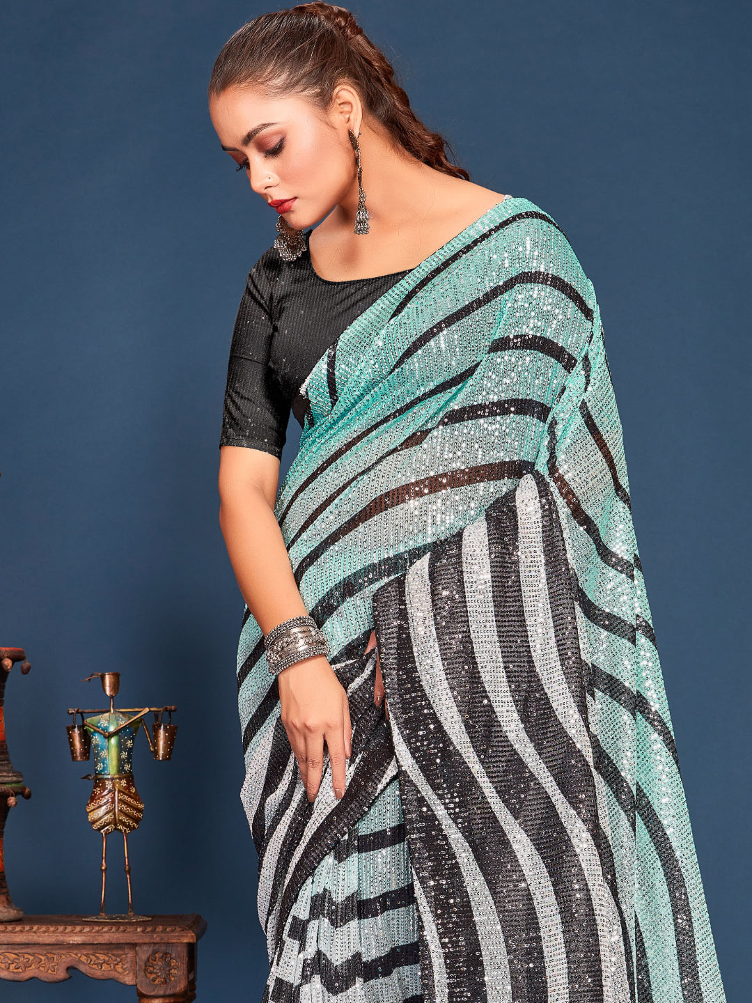 Bling Party Wear Saree with Ombre Wavy Leheriya pattern