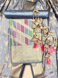 Chhabra 555 Meeanakari Weaving Banarasi Handloom Dress Material with Checked Leheriya pattern