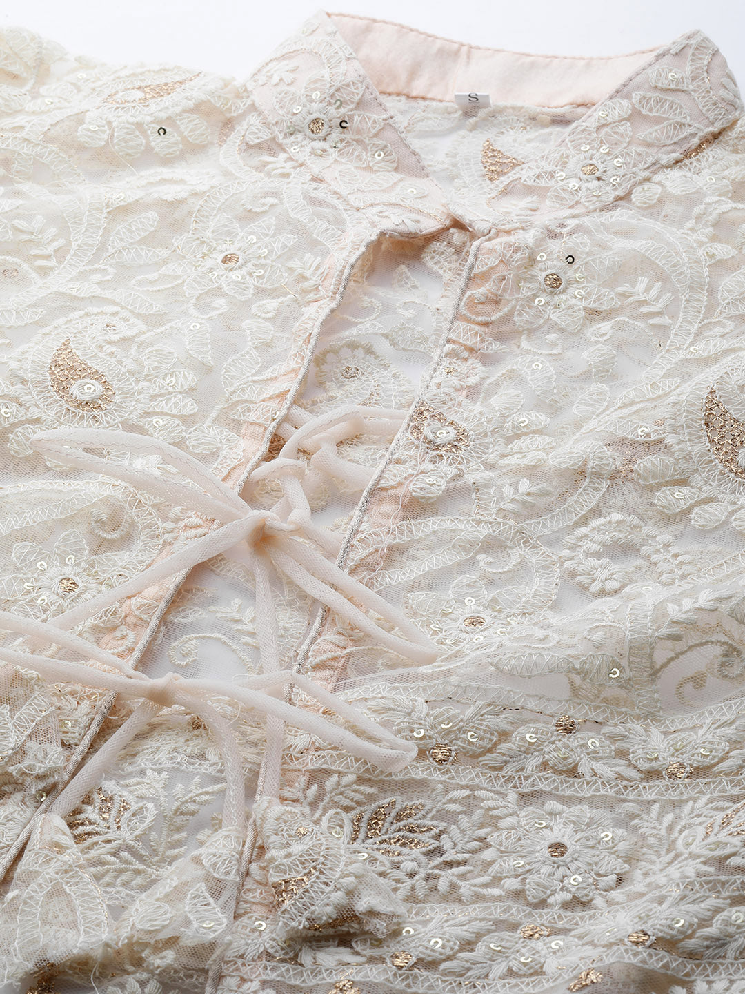 Glitter Embellished Chikankari Jacket Flared Gown
