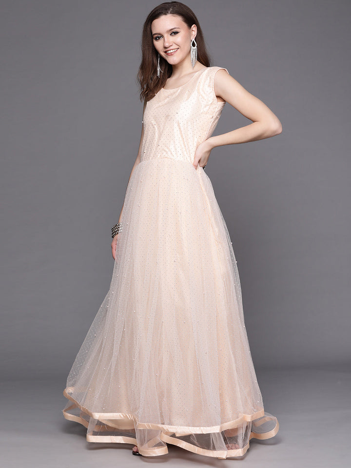 Glitter Embellished Chikankari Jacket Flared Gown
