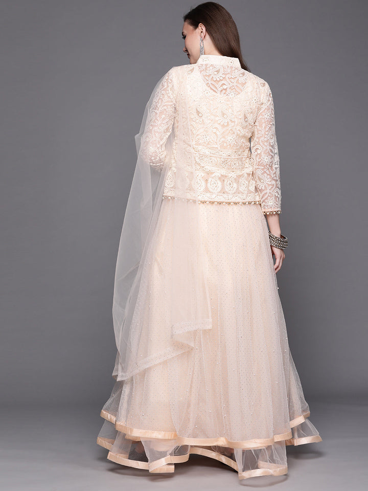 Glitter Embellished Chikankari Jacket Flared Gown
