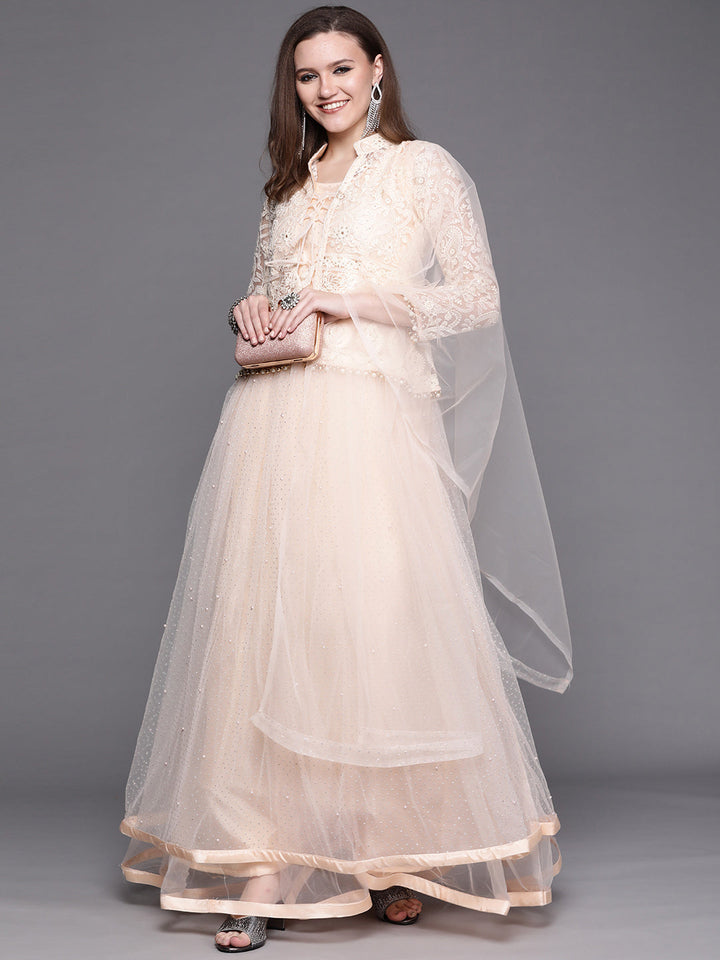 Glitter Embellished Chikankari Jacket Flared Gown