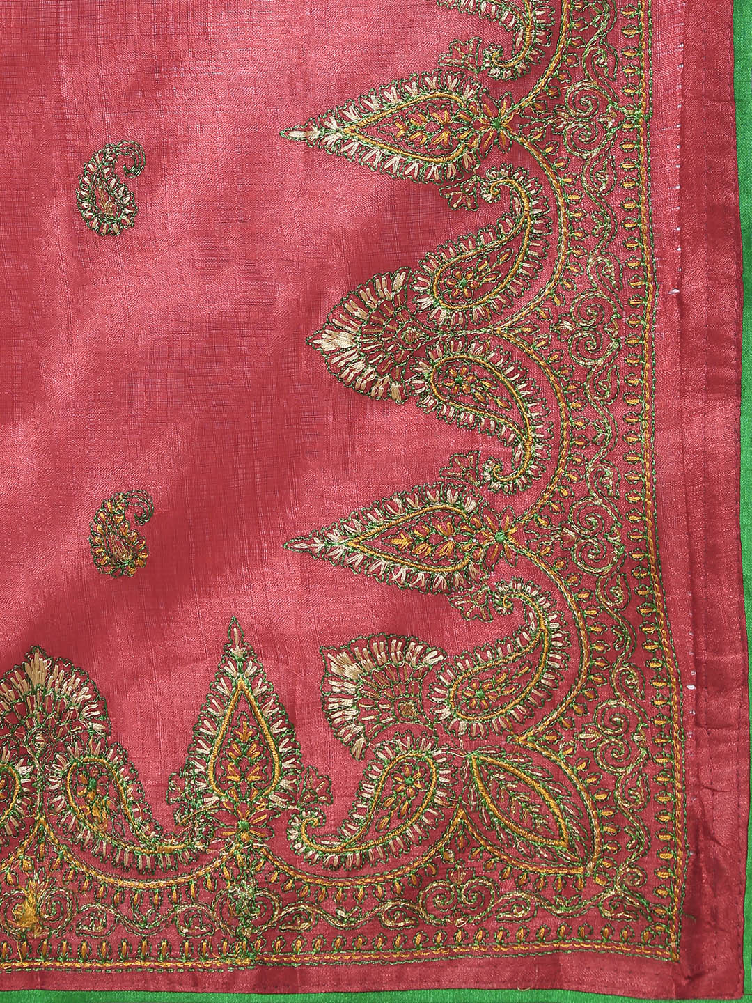 Bright Red Tussar Silk Saree with Resham Embroidery