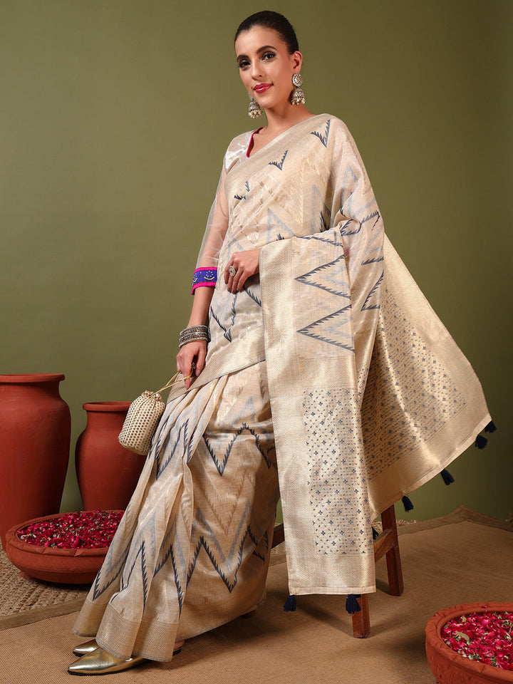 Ageless Traditional Banarasi Chanderi Jute Cotton Saree with Meenakari Resham Weaving