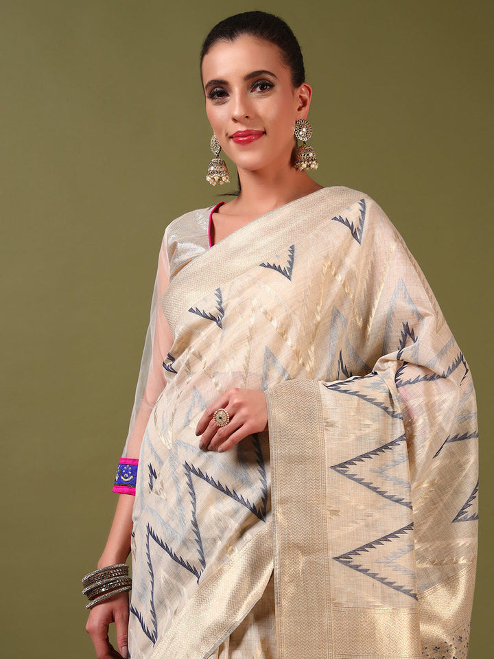 Ageless Traditional Banarasi Chanderi Jute Cotton Saree with Meenakari Resham Weaving