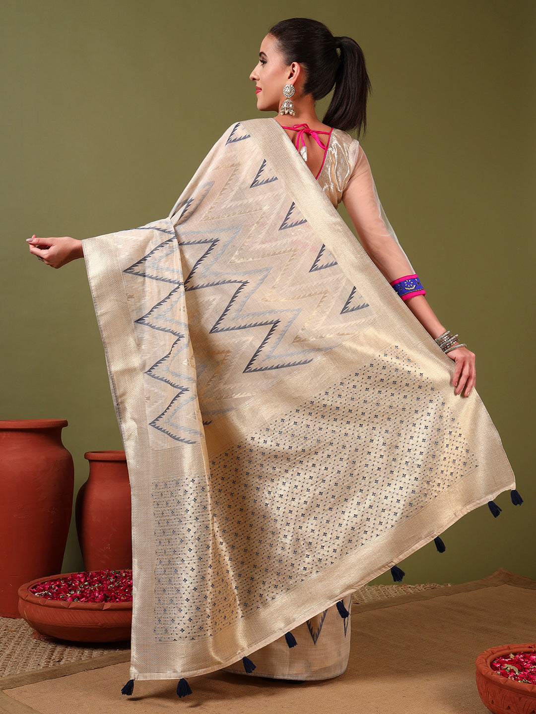 Ageless Traditional Banarasi Chanderi Jute Cotton Saree with Meenakari Resham Weaving