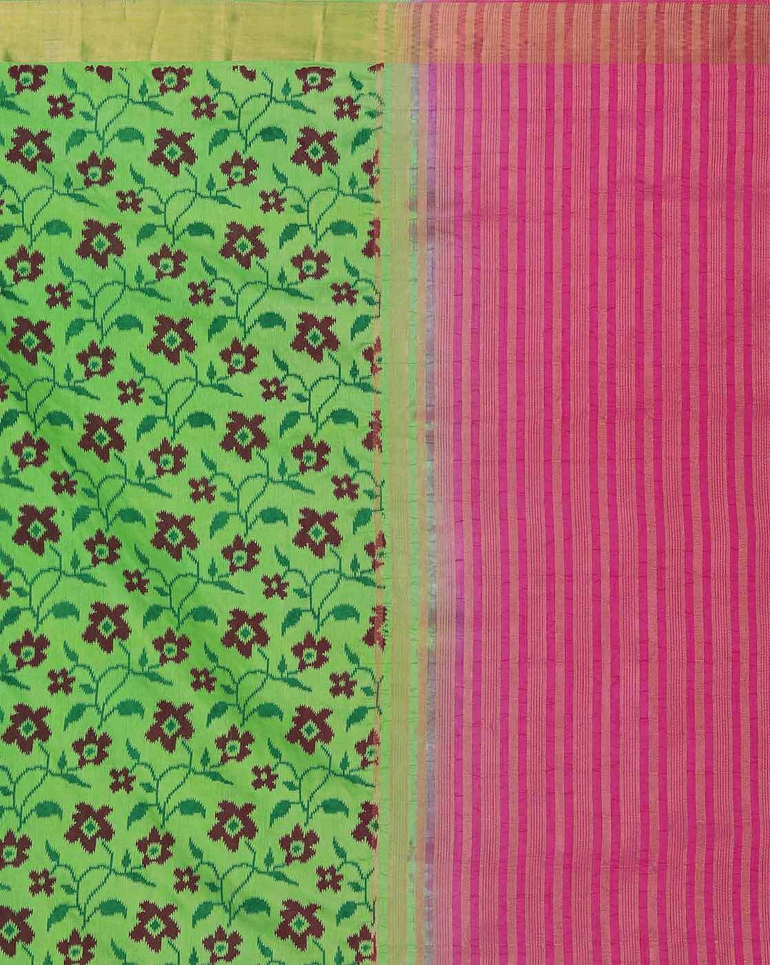 Banarasi Art Silk Saree in Ikat Inspired Floral Pattern & Intricate Woven Temple Border