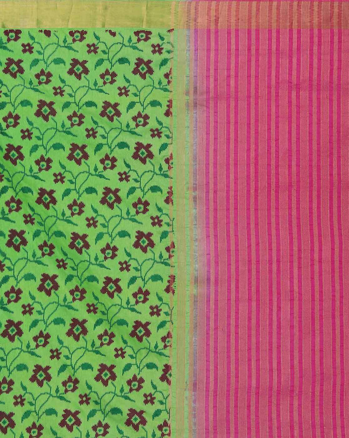 Banarasi Art Silk Saree in Ikat Inspired Floral Pattern & Intricate Woven Temple Border