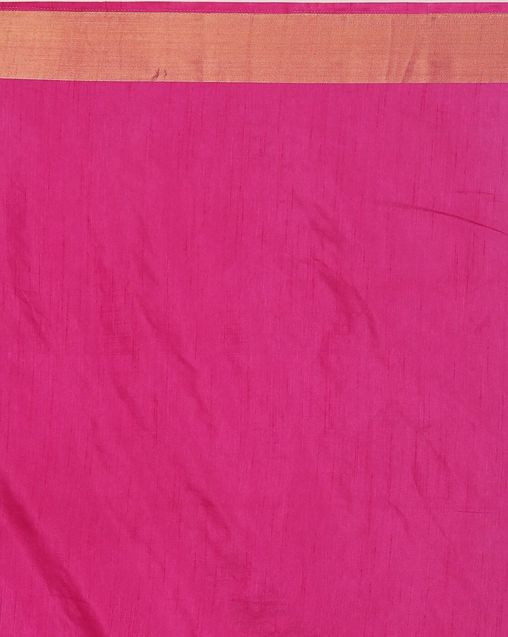Banarasi Art Silk Saree in Ikat Inspired Floral Pattern & Intricate Woven Temple Border