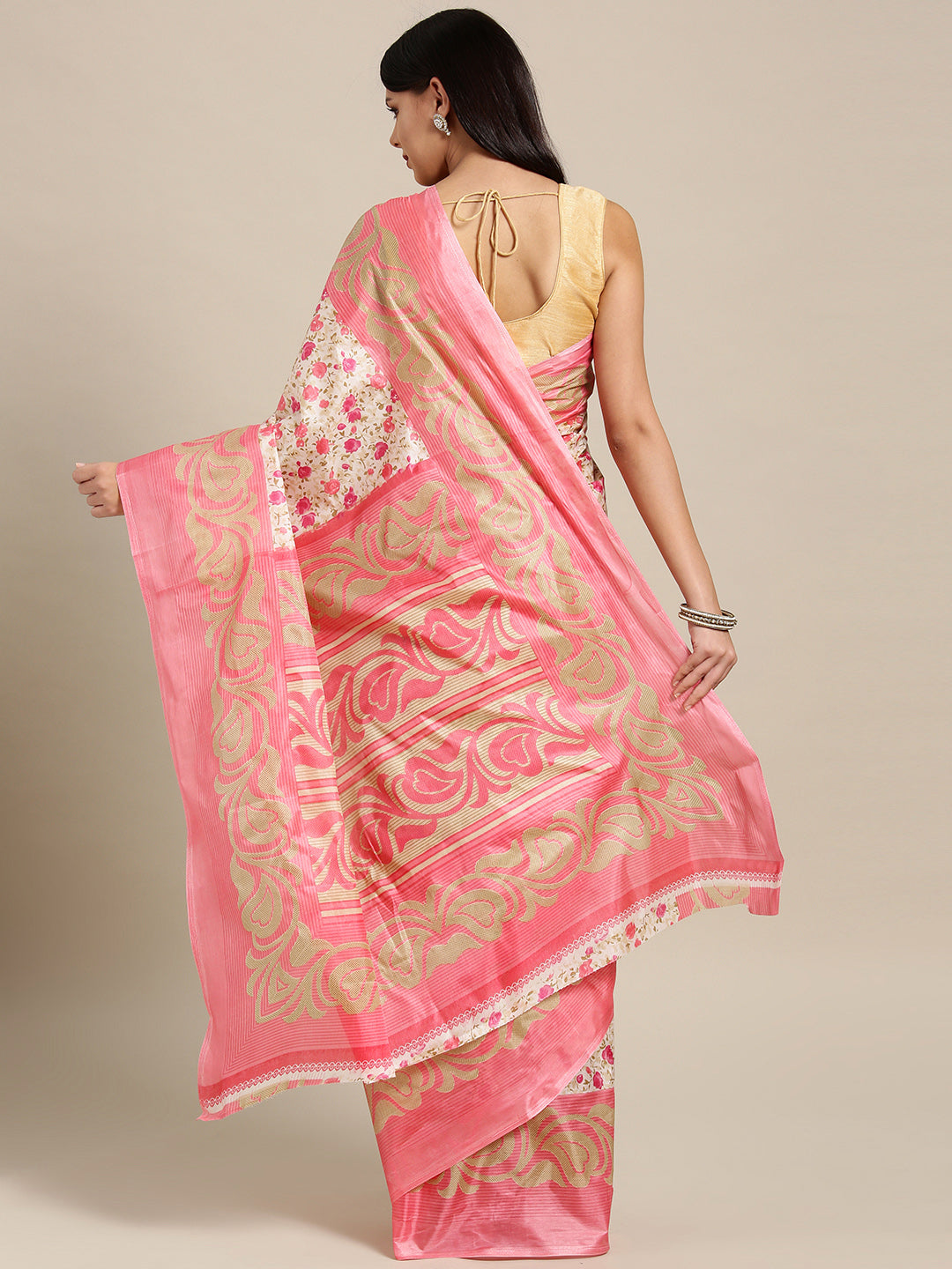 Printed Bhagalpuri Saree with Multicolor Floral and Paisley Motifs