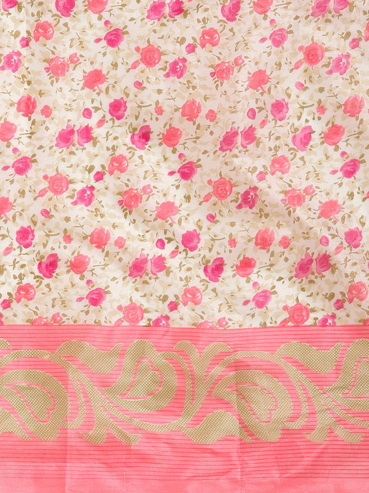Printed Bhagalpuri Saree with Multicolor Floral and Paisley Motifs