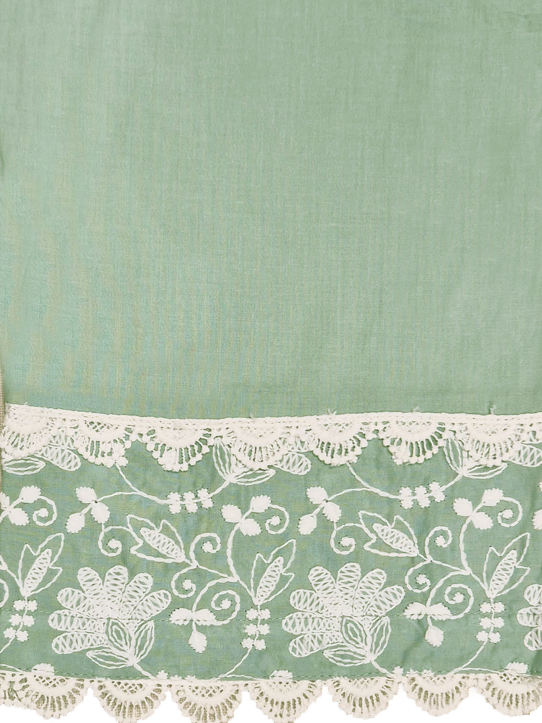 Thread Embroidered Chikankari Kurta Set with Scalloped Dupatta & Schiffli Laces